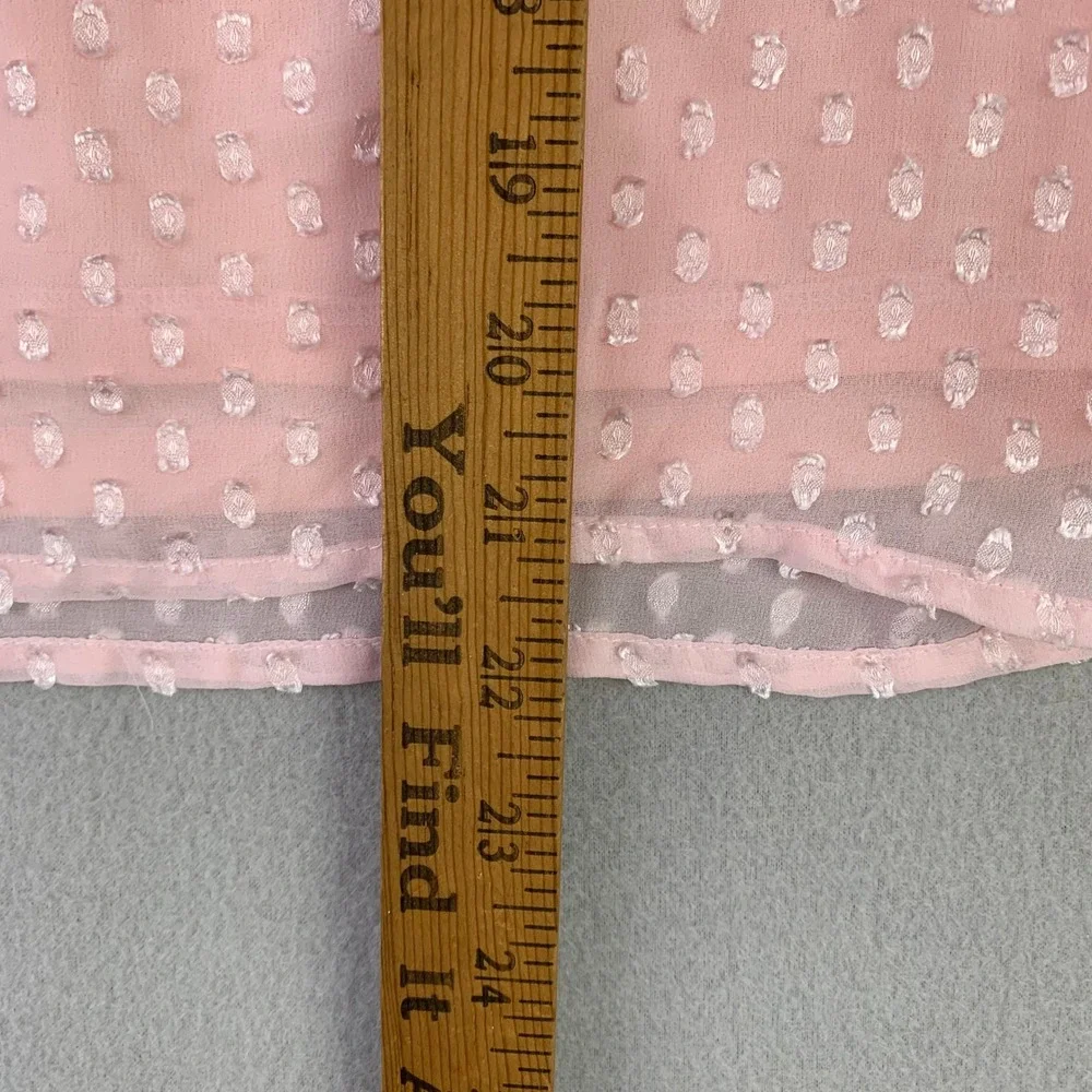 Banana Republic Swiss Dot Chiffon Blouse Women M Pink Square Neck Puff Sleeve
